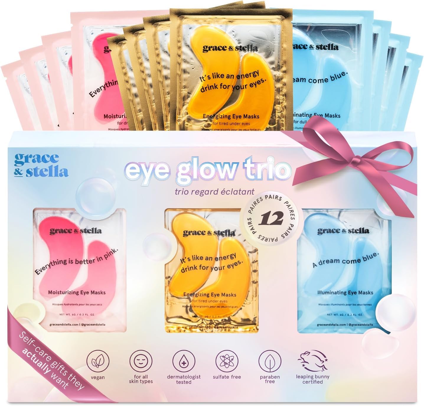 grace & stella Under Eye Patches (12 pairs) Eye Masks for Puffy Eyes and Dark Circles - Birthday Gifts for Women, Bachelorette Party Favors, Bridesmaid, Self Care and Relaxation Gifts for Her - Vegan