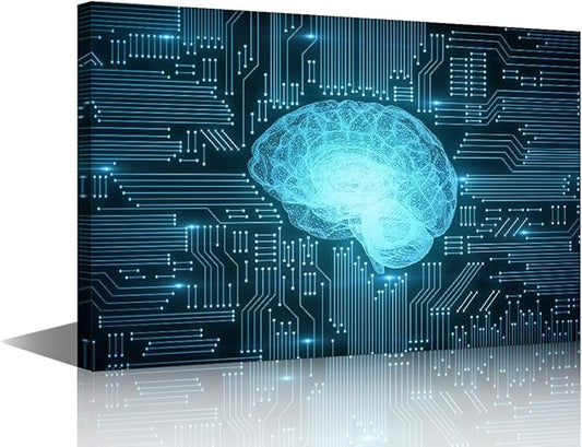 TUMOVO Abstract Design Wall Art for Bedroom Artificial Intelligence Brain Canvas Art Wall Decor Digital Technology Modern Wall Art Pictures for Living Room Giclee Framed Ready to Hang, 36x24in