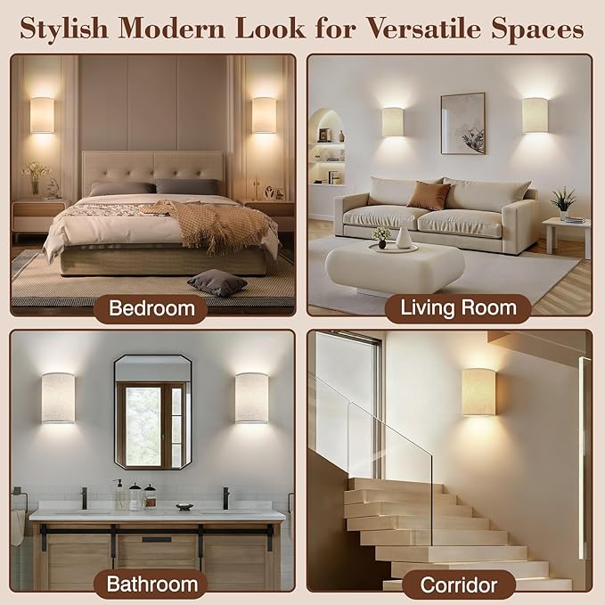 Battery Operated Wall Sconce Set of Two: 10000mAh Wireless Wall Light with Rechargeable Magnetic Bulb - Dimmable Wall Lamp with 7 RGB Colors - Linen Shade Sconces with Remote for Bedroom Living Room