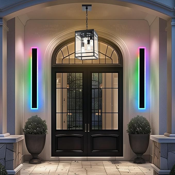 2 Pack Outdoor LED Wall Lights for House,RGB Long Outdoor Wall Lights,60 inch Long Linear Light Fixture,Dimmable Outside Wall Light for Porch,Enterway,Garage with Control Remote