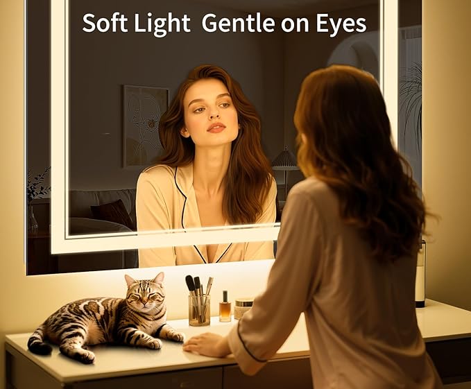 48"x32" LED Bathroom Mirror with Anti-Fog, Stepless Dimmable Lights, 3 Color Modes, Shatter-Proof Tempered Glass,Waterproof Design