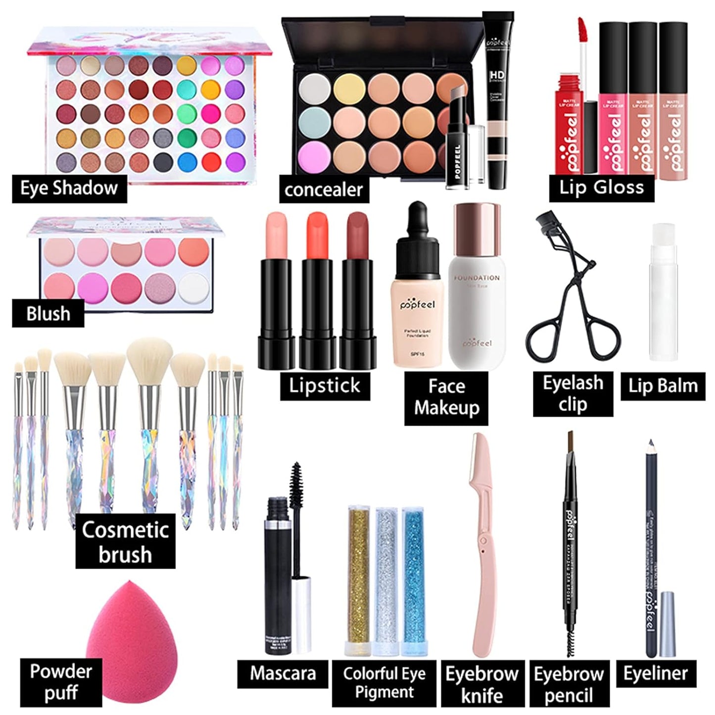 Multi-purpose Makeup Kit All-in-One Makeup Gift Set Colours Mix Eyeshadow Concealer Lip Gloss Pressed Powder and Powder Blusher Cosmetic Makeup Palette Set Kit #096