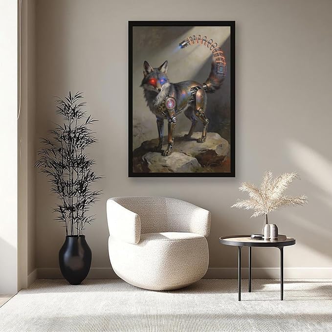 Framed Steampunk Fantasy Wall Art for Modern Living Room TV Wall Futuristic Industrial Style Decor Statement Artwork 12x18in