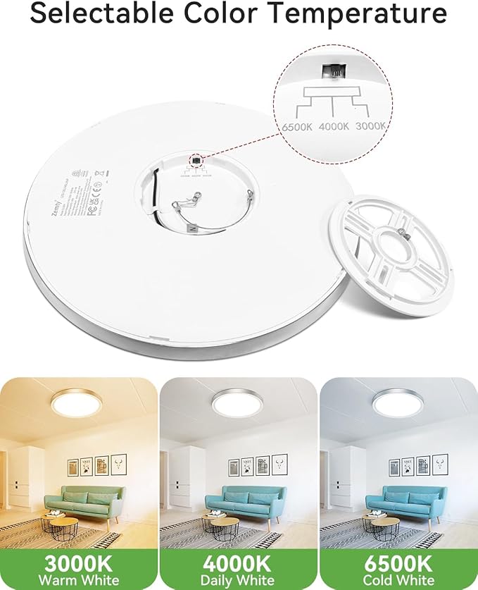 zemty Silver Flush Mount Ceiling Light - Super Thin 12In 28W 3200lm Brushed Nickel LED Ceiling Light with 3 Color Temperature 3000K/4500K/6000K - Low Profile Light Fixture for Kitchen Bathroom,2Pack