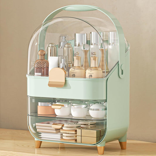 Makeup Organizer, Skincare Holder Bathroom Counter Organizer, Storage Box Cosmetic Display Cases, Teen Girl Gifts Trendy Stuff Make up Organizers for Vanity, Dresser, Countertop (Green)