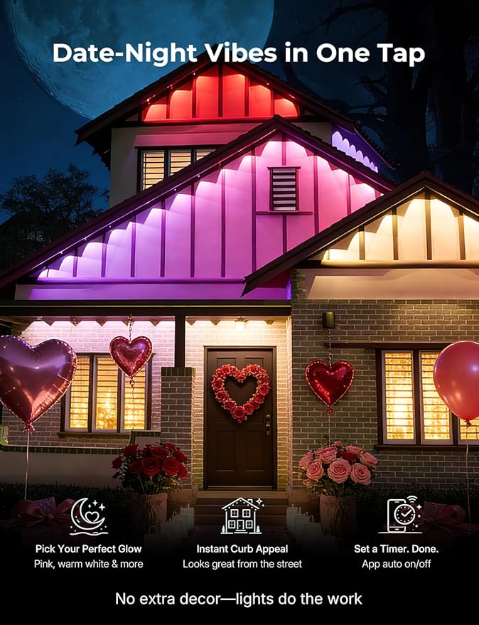 Permanent Outdoor Lights, 100ft RGB+IC Smart Outdoor Lights for House with 50 LED, IP67 Waterproof LED Light for Outdoor Decorations, Work with Remote, APP