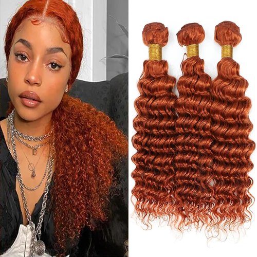 Giginger Bundles Human Hair 16 18 20 inch Orange Deep Wave Bundles 350 Color Human Hair Unprocessed Quick Weave Soft Sewn In Hair Extensions for Black Women