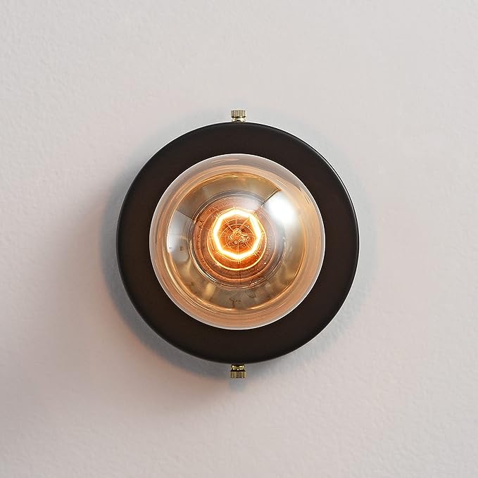 BRIGHTTIA Luna Uno 1-Light Wall Sconce - Mid Century Industrial Modern Flush Mount Fixture for Wall & Ceiling - Minimalist Lamp for Bathroom and Small Spaces - Black & Gold (BC0026-1BG)