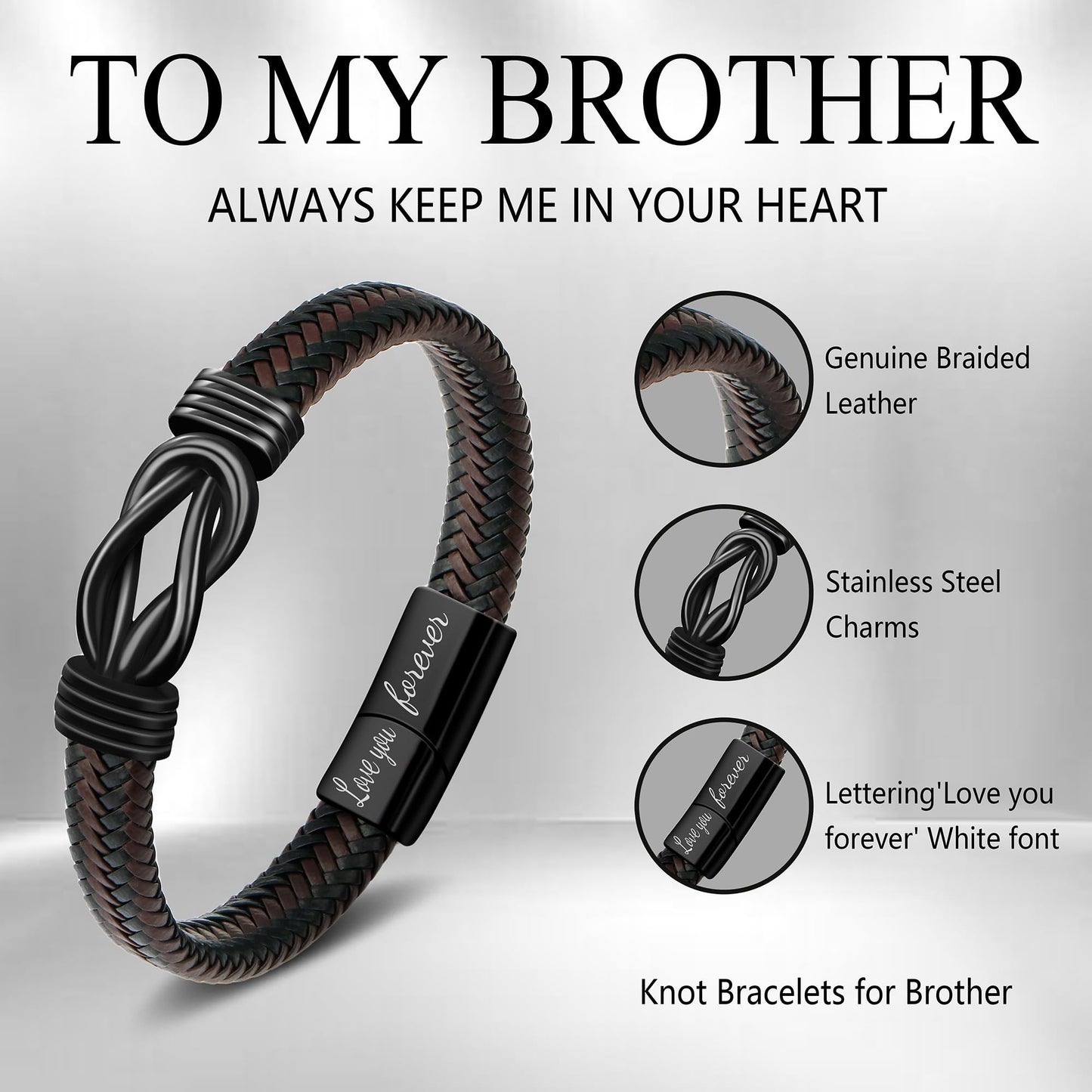 JoycuFF Brother Birthday Gifts Knot Bracelet from Sister, Anniversary Christmas Birthday Gifts Unique Bracelets for Brother Forever Linked Together