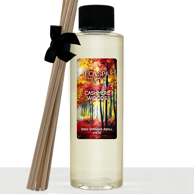 LOVSPA Cashmere Woods Diffuser Oil - Fall Essential Oils for Diffuser Refill & Air Freshener Room Spray - Long-Lasting & Natural Home Fragrance, Scented Oil for Diffusers, USA Made, 4oz