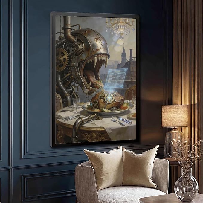 Framed Steampunk Fantasy Wall Art for Living Room And Dining Room Vintage Industrial Decor 12x18in