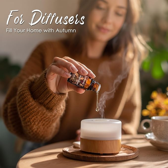 Fall Essential Oils Set-8×10ML，Essential Oils for Diffusers for Home, ragrance Oil for Candle, Cinnamon,Apple CiderF,Pumpkin Pe,Vanilla,Hawest Spice,More, Aromatherapy Gift Set for Women & Men