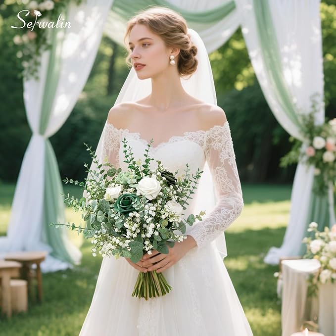 Serwalin 50 Pcs Mixed Artificial Eucalyptus Stems,Babys Breath Artificial Flowers Bulk with Faux Eucalyptus Leaves Greenery Stems for Wedding DIY Bouquets Floral Arrangement Home Decor