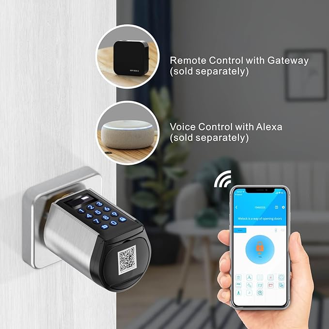 WELOCK 5-in-1 Smart Door Lock,Keyless Entry Lock for Front Door, Password Keypad + Bluetooth App + Cards +Key