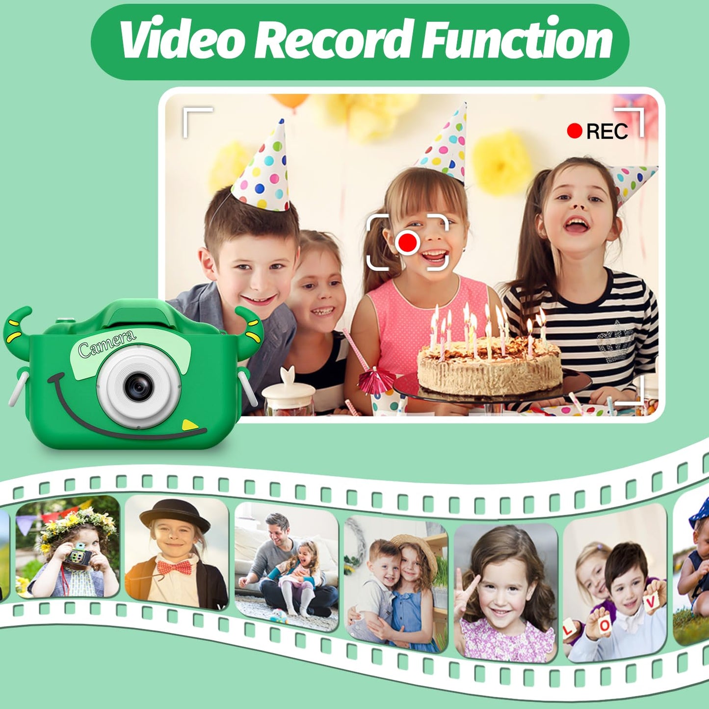 Goopow Kids Camera Toys for 3-8 Year Old Girls Boys,Children Digital Video Camcorder Camera with Cartoon Soft Cover, Best Chritmas Birthday Festival Gift for Kids - 32G SD Card Included