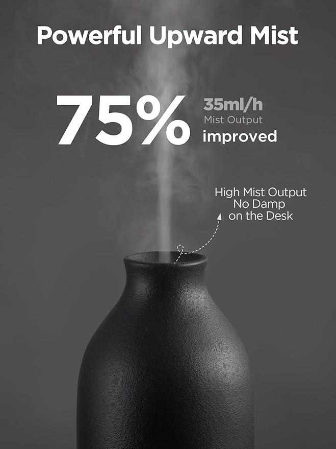 InnoGear Essential Oil Diffuser, 150ml Ceramic Stone Diffuser Handcrafted Aromatherapy Diffusers Ultrasonic Cool Mist Humidifier Vaporizor with 2 Mist Modes Waterless Auto Off for Room Office, Black