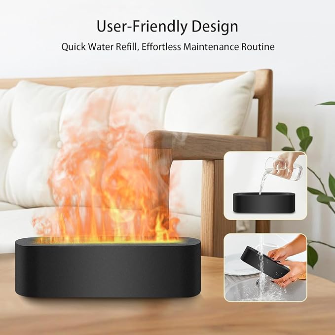 Essential Oil Diffuser, 180ml Flame Air Diffuser Humidifier, Ultrasonic Fireplace Aromatherapy Diffuser with 7-Color LED Light, 3 Timer, Auto-Off for Bedroom Home Room Decor & Gift