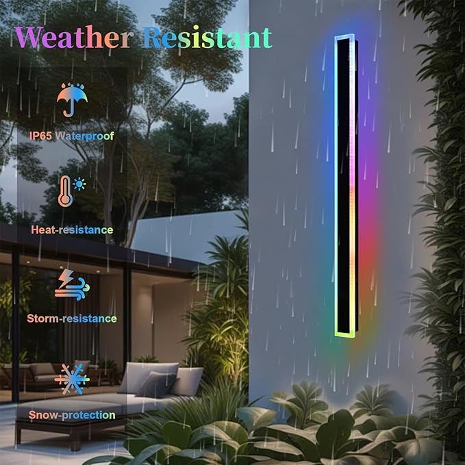 2 Pack Outdoor LED Wall Lights for House,RGB Long Outdoor Wall Lights,60 inch Long Linear Light Fixture,Dimmable Outside Wall Light for Porch,Enterway,Garage with Control Remote