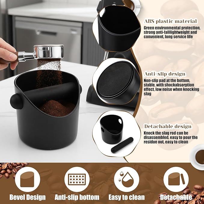 9 Pcs Espresso Knock Box Kit 23.6" x 15.8" Large Silicone Coffee Mat Espresso Tamping Mat with Coffee Station Organizer Removable Rod Coasters Under Machine Accessories Set for Home Barista