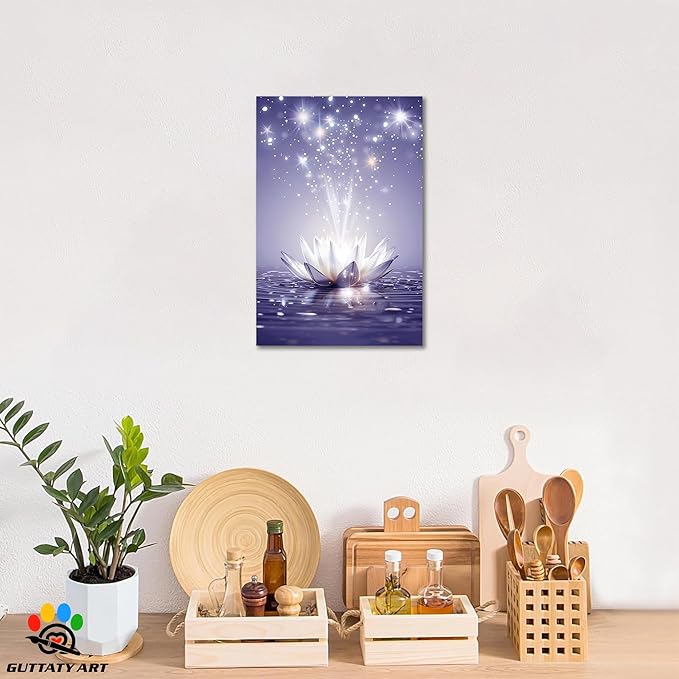 GUTTATY Zen Floral Canvas Wall Art, Water Lily Bloom Picture, Lotus Flower Canvas Art Print, Spiritual Zen Wall Picture, Meditation Spiritual Zen Flower Print for Yoga Spa Spiritual Room 32x48 inch