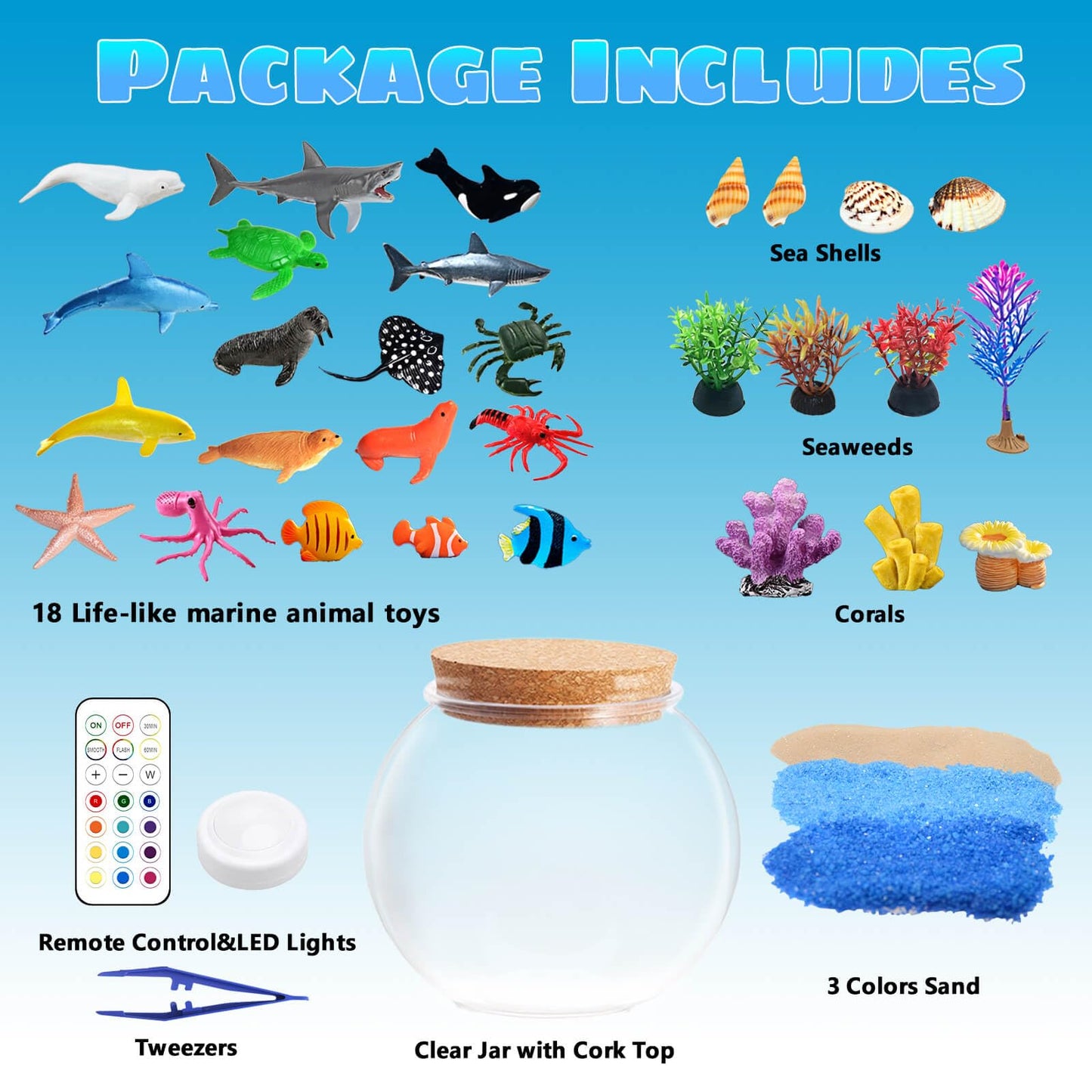 Ocean Light Up Terrarium Kit for Kids - Sea Animal Toys LED Night Light Birthday Gift for Boys & Girls Ages 4 5 6 7 8-12, Kids Arts & Crafts Kit