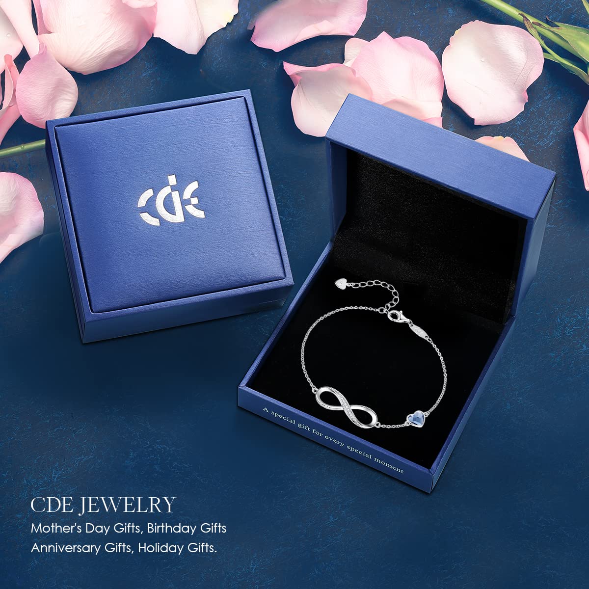 CDE Infinity Heart Symbol Charm Link Bracelet for Women 925 Sterling Silver Adjustable Mother's Day Gift Anniversary Jewelry Christmas Birthday Gifts for Wife Girlfriend Her