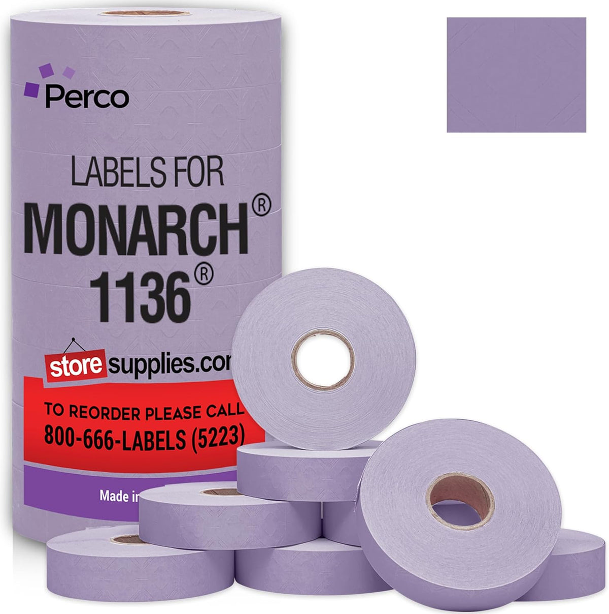Perco Lavender Pricing Labels for Monarch 1136 - 14,000 Labels, 8 Rolls, Ink Roll Included