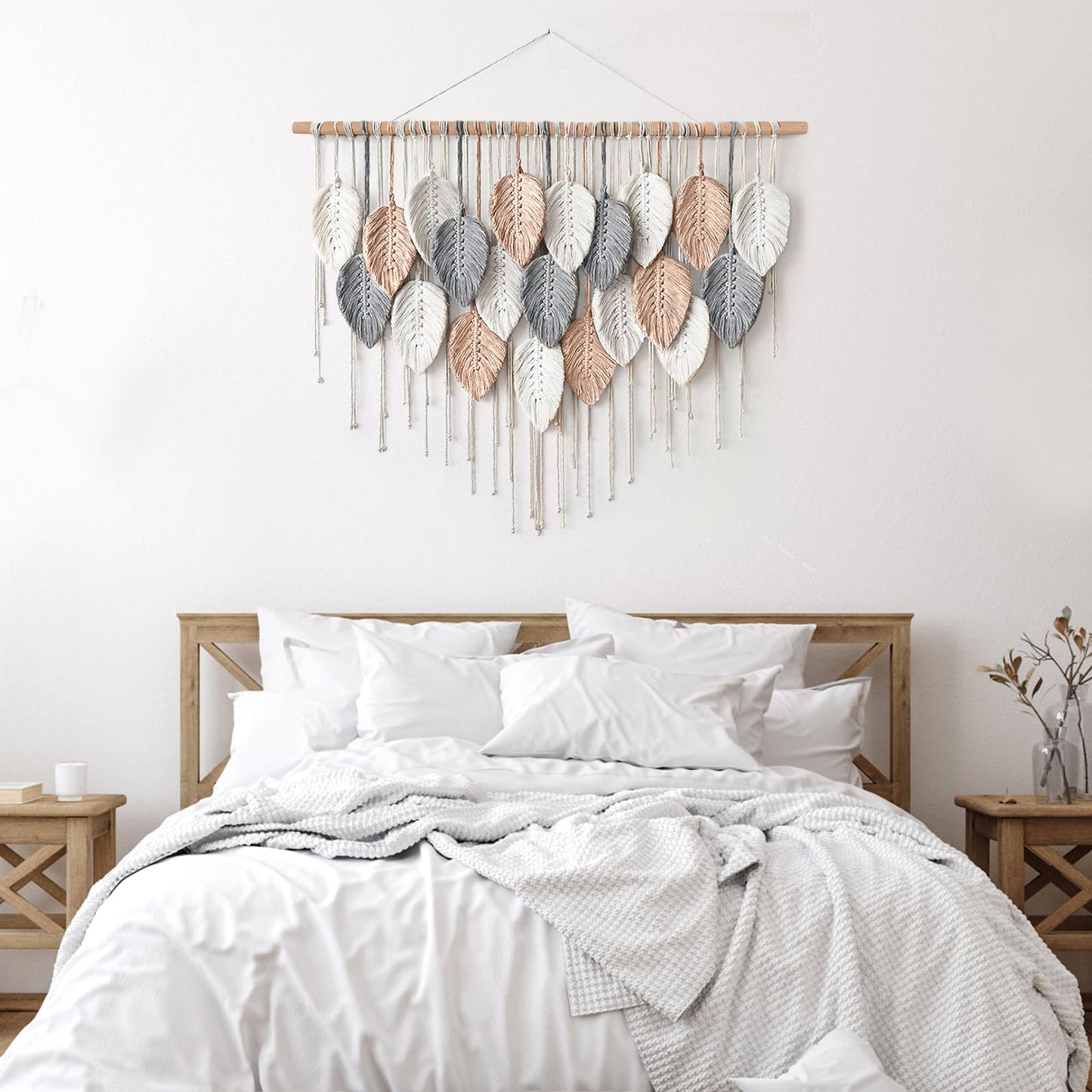 Alynsehom Large Macrame Wall Hanging, Boho Woven Tapestry, Chic Modern Bohemian Handmade Leaf Feather Wall Art Home Decor for Apartment Dorm Living Room Bedroom Nursery Backdrop (39" W X 29.5"" L)"
