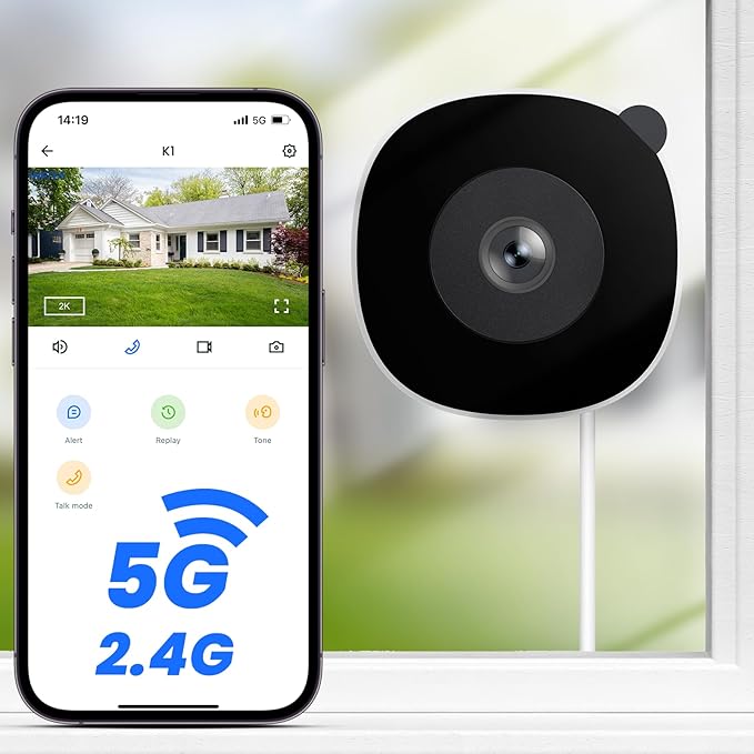 2K Window Cameras for Home Security- 5Ghz & 2.4Ghz WiFi Window Camera, Color Night Vision, Motion & Human Detection, Continuous 24/7 Recording, Cloud(Optional) & Local Storage, K1 1P