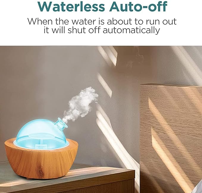 280ml Glass Essential Oil Diffuser Wood Grain Base Air Aroma Diffusers for Aromatherapy Cool Mist Humidifier with Safe Auto Shut-Off and 7 Color LED Night Lights for Home Office Room