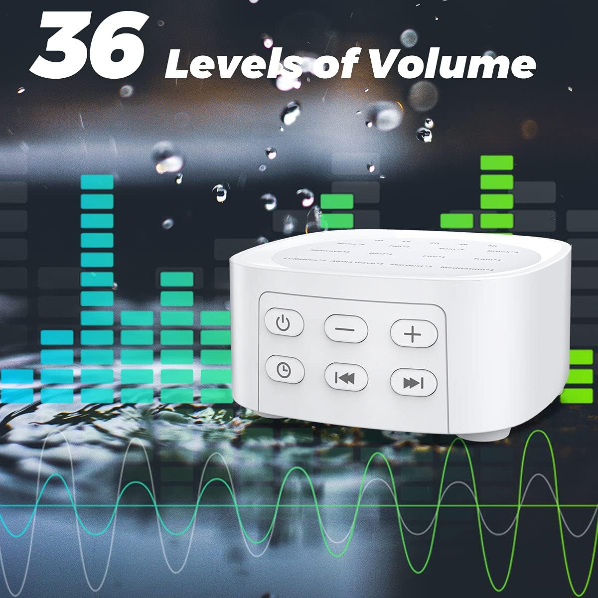 Sleepbox Sleep White Noise Sound Machines with 25 Soothing Sounds 36 Volume Levels 5 Timers Visible Sound Catalog Portable Size Memory Function for Home Office and Travel