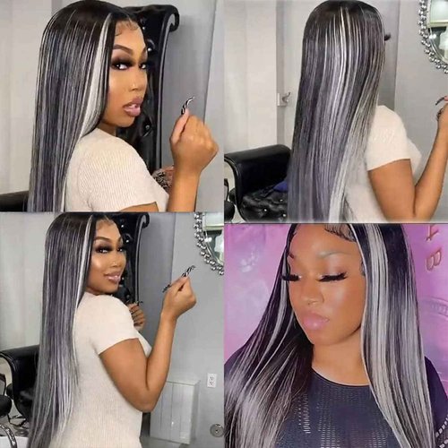 Habiliana Bundles Human Hair 18 20 22 Inch Straight P4/GREY Human Hair Bundles 11A Unprocessed Brazilian Virgin Quick Weave Hair Extensions for Black Women