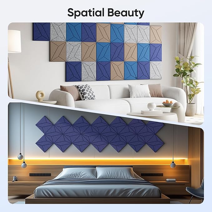 12 Pack 12" X 12" X 0.4" Acoustic Panels for Wall Sound Absorbing, P-Stripes Square Self-Adhesive Sound Panels, High Density Suitable for Multiple Scenarios(Sapphire Blue)