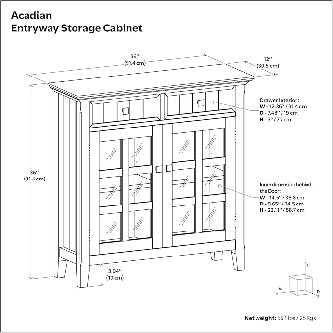 SIMPLIHOME Acadian Solid Wood 48 inch Wide Storage Bench that Seats 2 and 36 inch Wide Storage Cabinet in Black for the Living Room, Entryway, and Family Room, Transitional Style