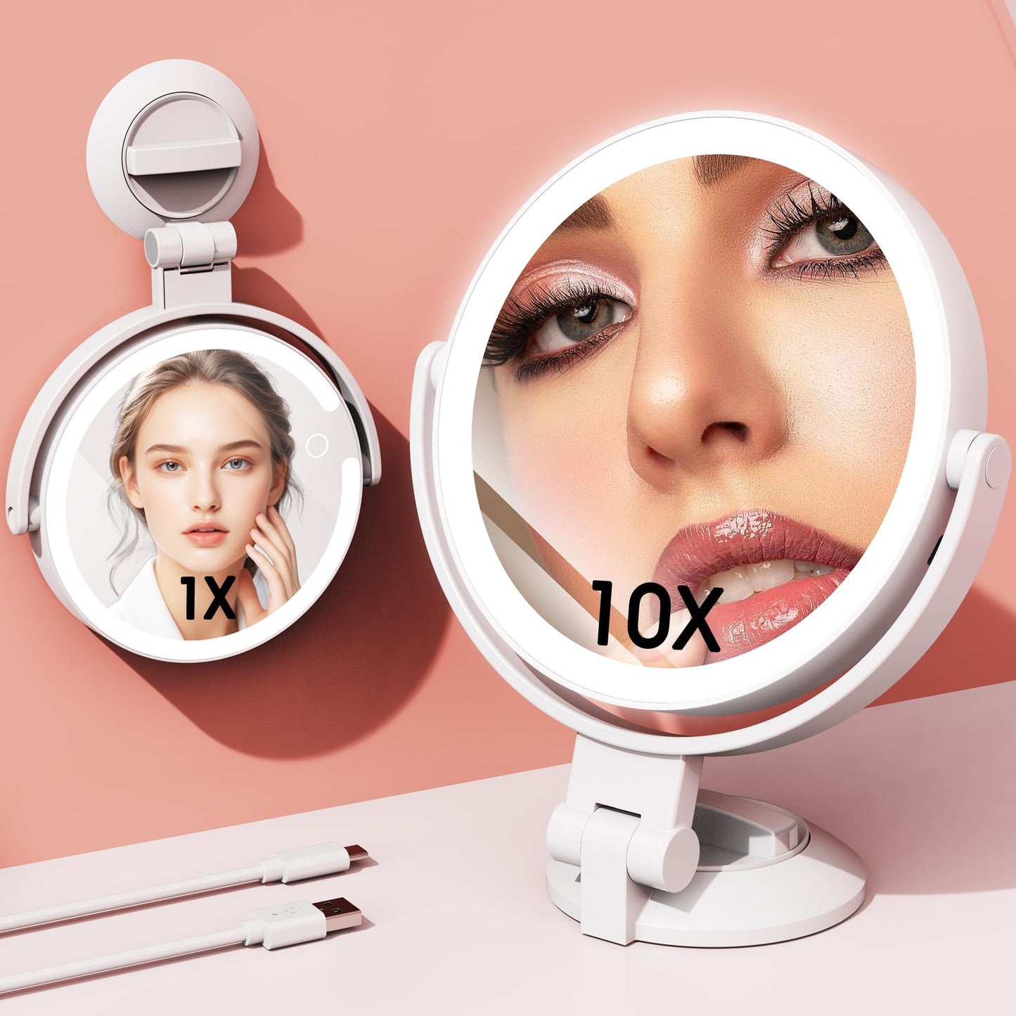 Magnifying Mirror with Light 30X, 2-Sided 30x/1x Magnifying Mirror with Suction Cup, 360° Rotation Wall Mounted Makeup Mirrors with Lights and Magnification, 3 Lighting Modes Adjustable Brightness
