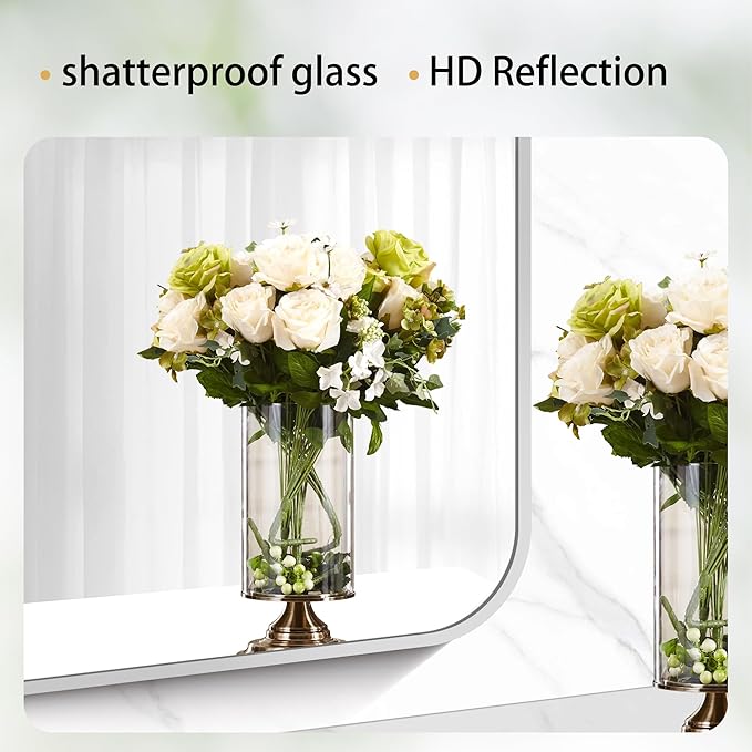 42" x 42"Bathroom Mirror, Silver Wall Mirror with Metal Frame, Decorative Rectangular Vanity Mirror for Bedroom Bathroom Living Room Entryway (Horizontal/Vertical)