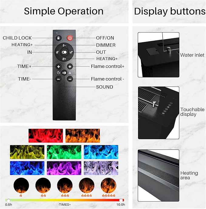 70.9" 3D Water Vapor Electric Fireplace Heater - Humidifier Function,Smart APP/Remote Control,Colorful Realistic Flame, Decorative Steam Atomizing Fireplace for Home, Office, Hotel & Restaurant