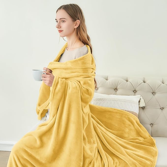 BEDELITE Fleece Blanket Cream Yellow Throw Blankets for Couch & Bed, Luxury Plush Cozy Fuzzy Blanket 50" x 60", Super Soft Warm Lightweight Throw Blanket for Travel Camping
