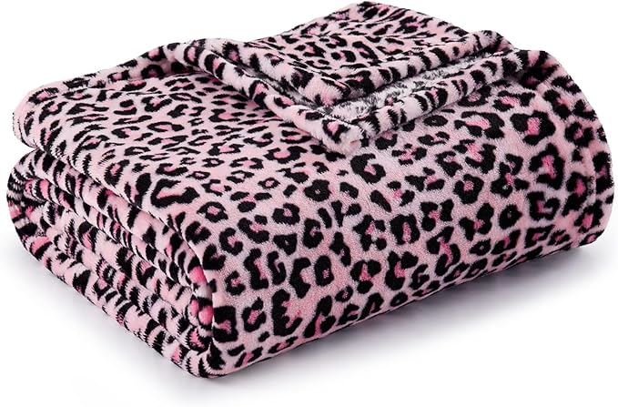 BEDELITE Pink Leopard Print Throw Blanket – Soft & Cozy Cheetah Blanket for Couch, Bed & Sofa, Lightweight Fleece Animal Print Decor, 50"x 60", Pink