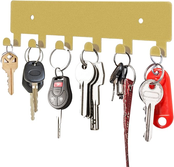 GTK Key Holder for Wall, Key Hooks with 6 Hooks, Wall Mounted Key Holder for Hallway, Self Adhesive Key Rack(Gold)