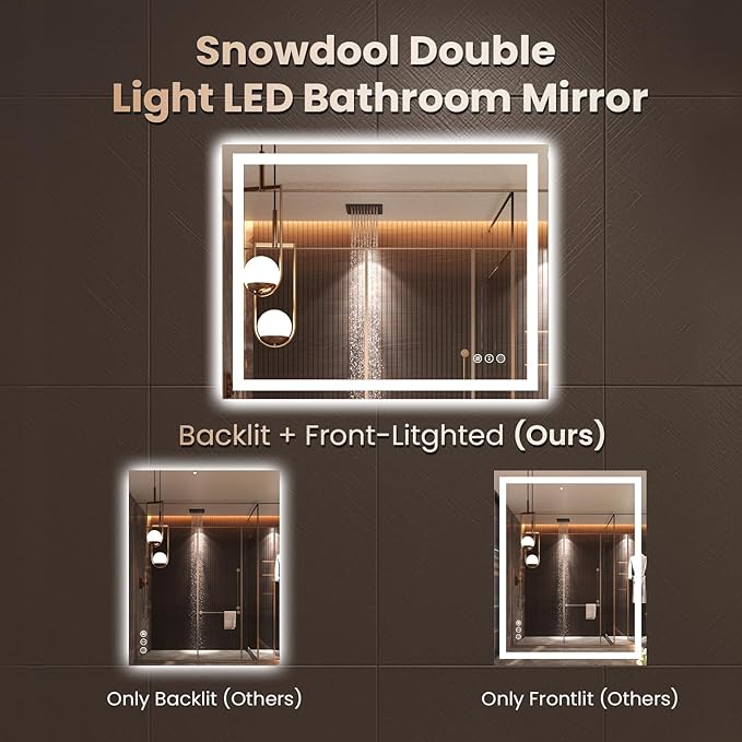 36"X36" LED Bathroom Mirror with Front Lights and Backlit, Anti-Fog, Dimmable, Shatter-Proof Tempered Glass, Lighted Bathroom Vanity Mirror for Wall with 3 Colors, Memory Function