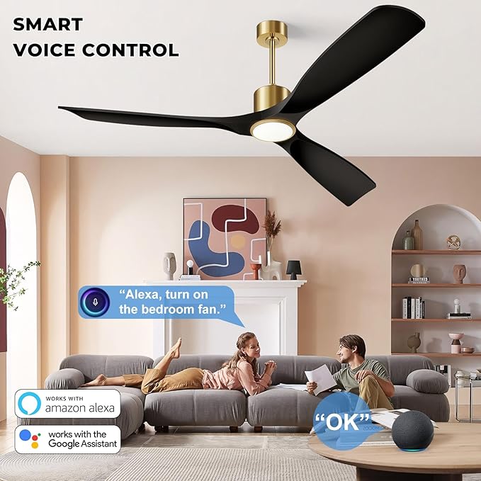 Ceiling Fan with Light and Remote Control, 52" Outdoor Ceiling Fan for Patios, Bedrooms & Living Rooms - Matte Black & Gold