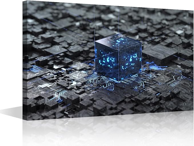 TUMOVO Abstract Design Canvas Wall Art CPU Concept Wall Art for Living Room Computer Chip Pictures for Bedroom AI Modern Home Decor Office Bathroom Decorations Artwork Framed Ready to Hang, 18x12in