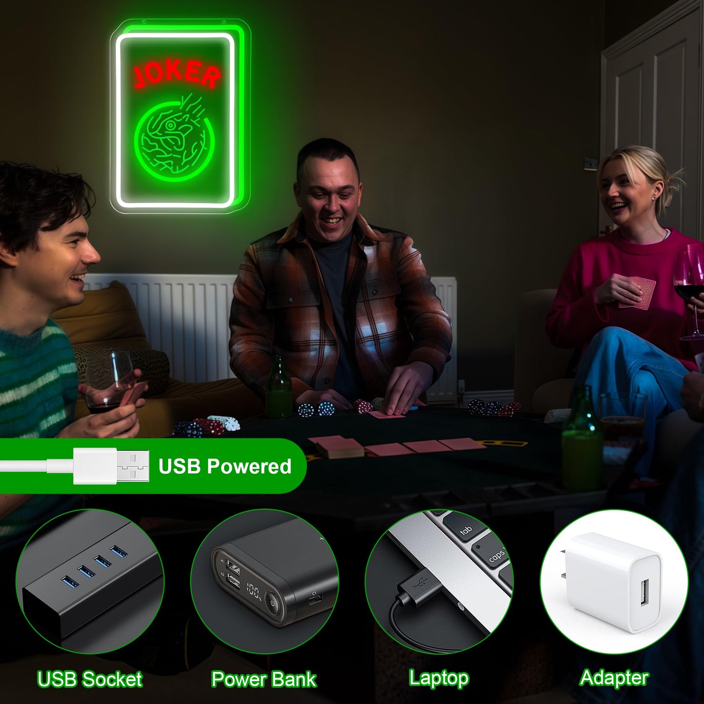 Mahjong Neon Sign for Wall Decor - Game Neon Acrylic USB Powered LED Wall Art Decor, Light Up Sign Dimmable, for Man Cave Bar Club Mahjong Party Casino Room 14.02" x 10.12"""