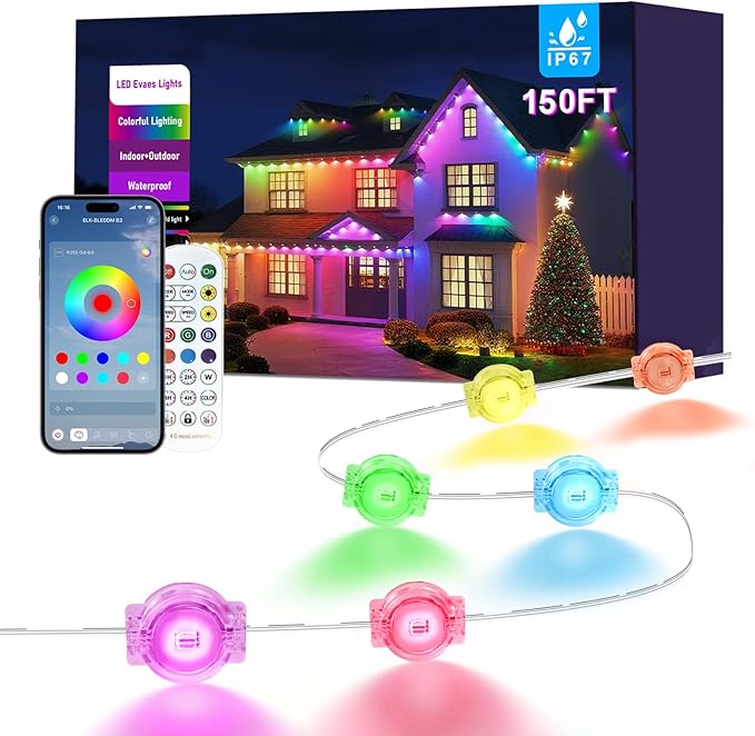 150FT Permanent Outdoor Lights for House, Smart Color Change LED Waterproof Christmas Lights Outdoor with APP Remote Control, Outside Eaves Lighting Decor for Holiday, Halloween, Roof, Party, Pool