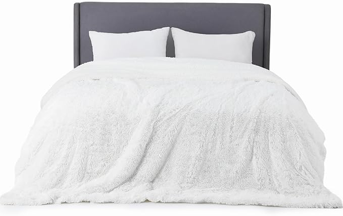 Bedsure GentleSoft Fluffy White King Size Blanket for Bed, Thick Soft Sherpa Faux Fur Fleece Bedding Fuzzy Plush Winter Warm Heavy Large King Blanket, Cozy White Gifts for Men Women, 108x90