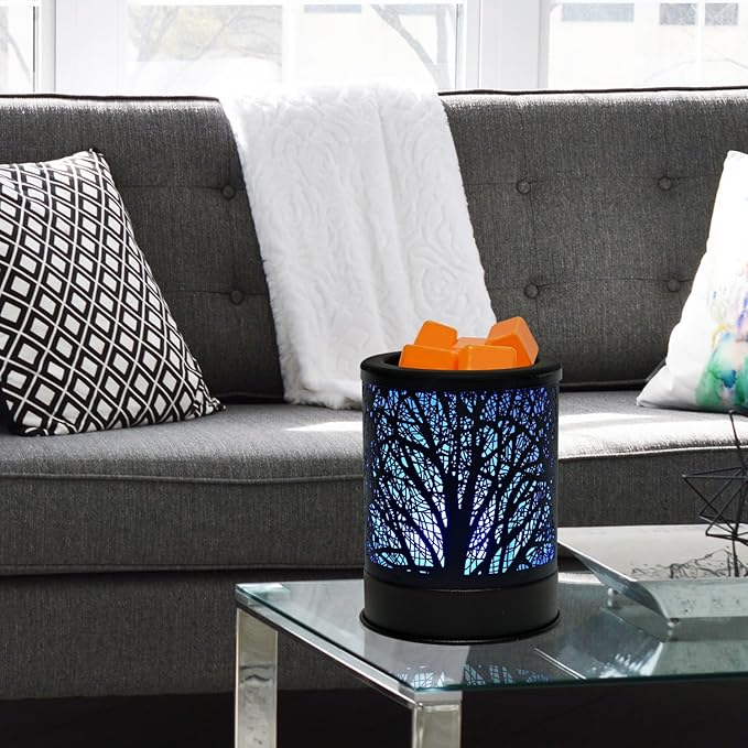ASAWASA Metal Candle Wax Warmer,Wax Melt Warmer Candle Burner and Wax Melter with 7 Colorful Changing Lights & 1 Silicone Dishes for Office Home Decor(Colorful Tree)