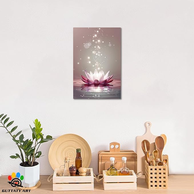 Zen White Lotus Flower Canvas Wall Art, Lotus Flower Pictures Bathroom Zen Print, Spiritual Water Lily Canvas Prints, Lotus Bloom on Water Poster, Zen Calm Relax Artwork for Yoga Spa Room 32x48 inch