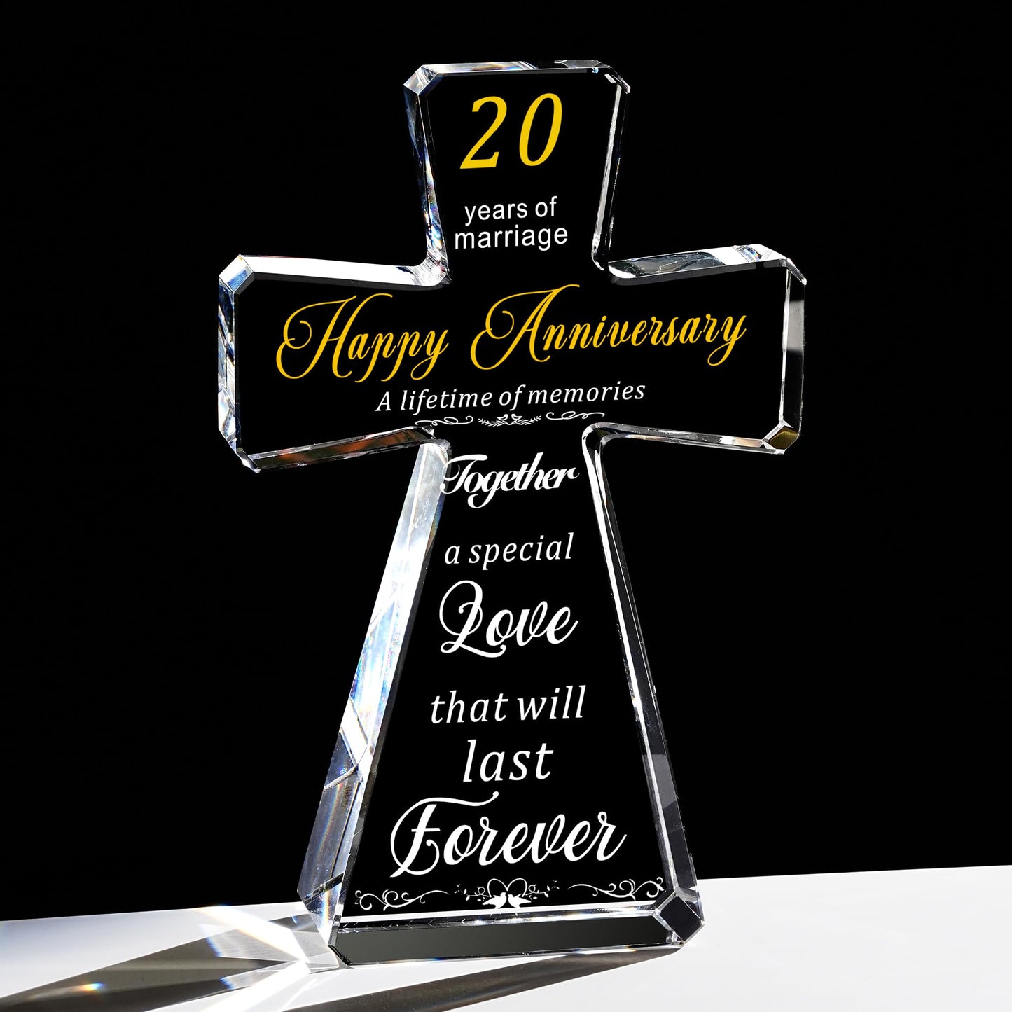 JOASURA 20th Wedding Anniversary Crystal Cross Gifts for Couple, 4x6” Laser Engraved 20 Years of Marriage Religious Gift for Parents
