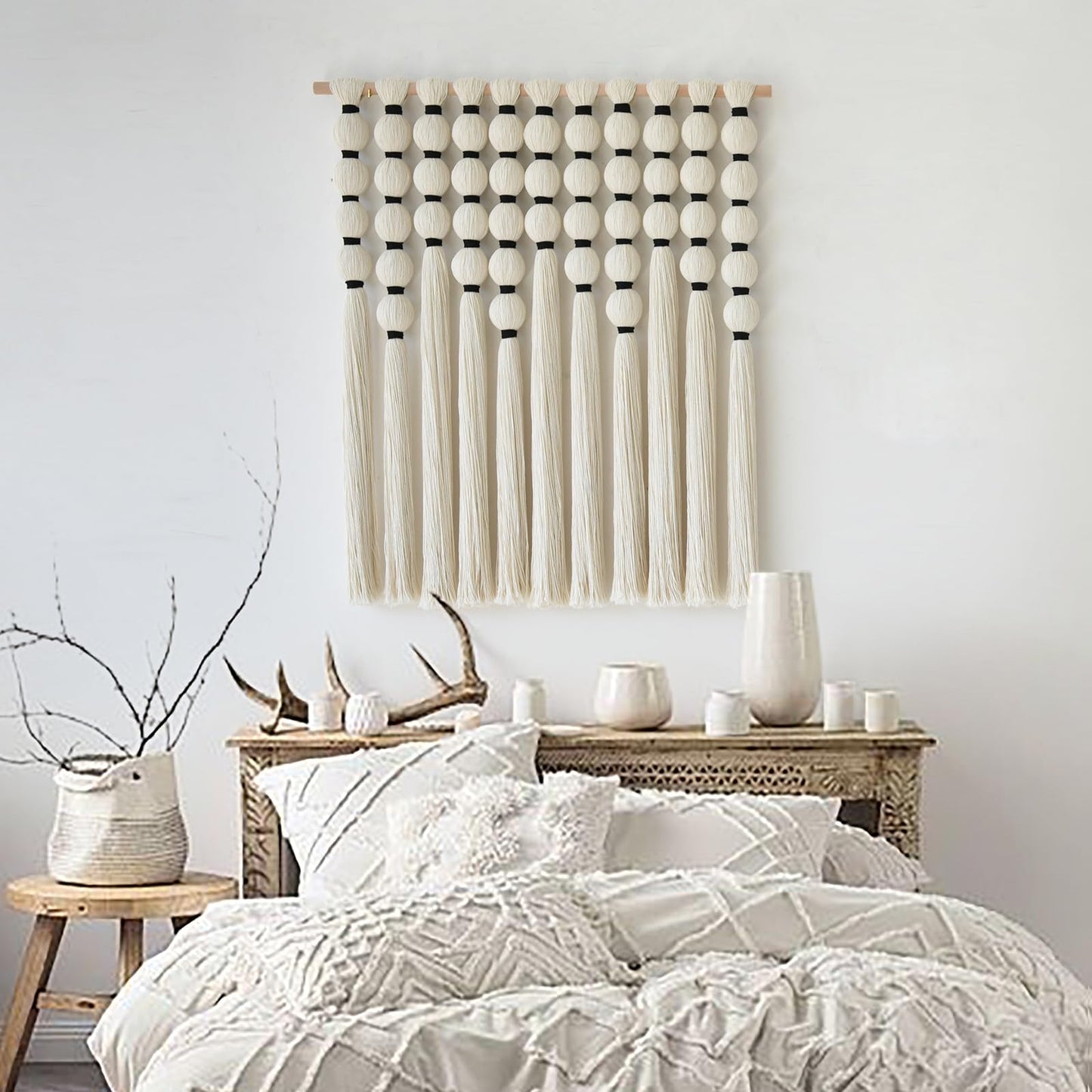 IOWER Macrame Wall Hanging 27" W x 31"" L Boho Wall Decor Sphericity Cotton Textile Wall Hanging Art Fiber Yarn Art Handmade Detachable Assembly"